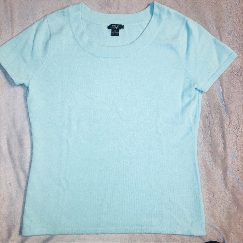 Via Prive Light Blue Cashmere Crew Neck Sweater